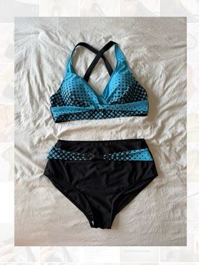 Ambiance Blue and Black Polka-Dot Two-Piece Bikini Set